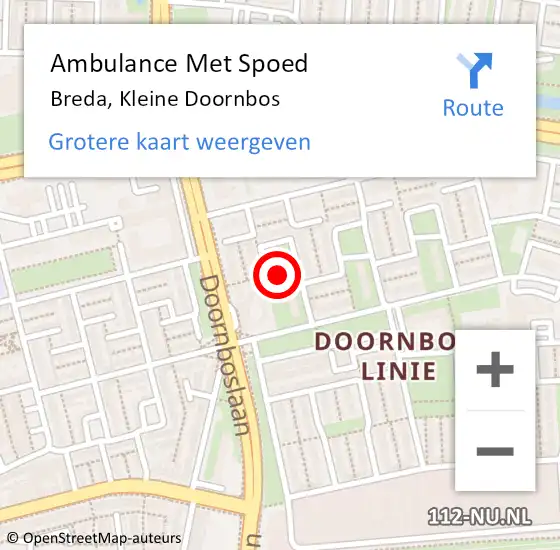 Locatie op kaart van de 112 melding: Ambulance Met Spoed Naar Breda, Kleine Doornbos op 10 januari 2020 00:58