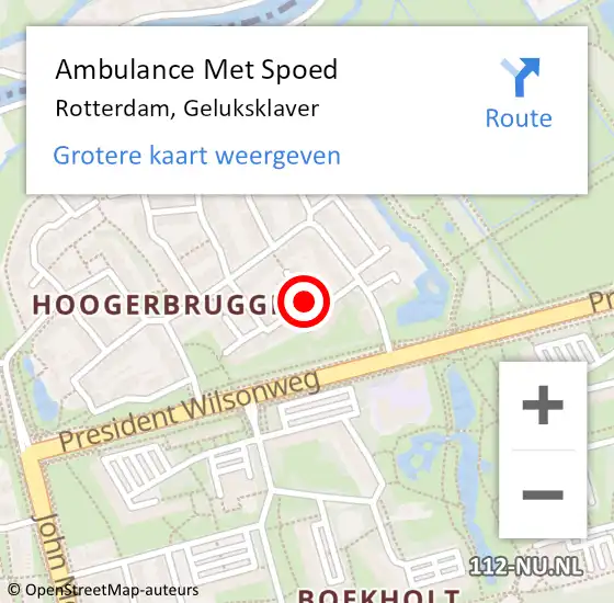 Locatie op kaart van de 112 melding: Ambulance Met Spoed Naar Rotterdam, Geluksklaver op 10 januari 2020 04:18