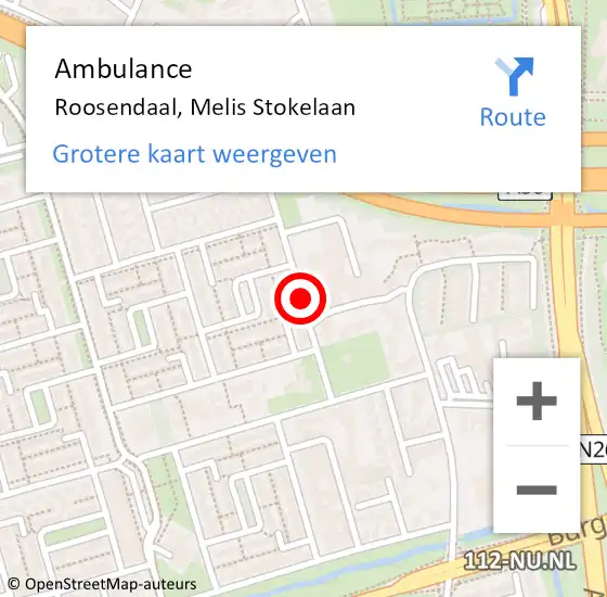 Locatie op kaart van de 112 melding: Ambulance Roosendaal, Melis Stokelaan op 10 januari 2020 07:37