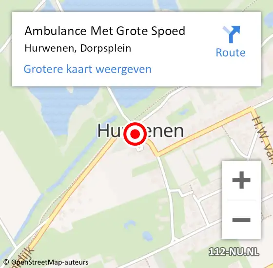 Locatie op kaart van de 112 melding: Ambulance Met Grote Spoed Naar Hurwenen, Dorpsplein op 10 januari 2020 08:09