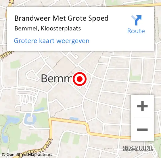 Locatie op kaart van de 112 melding: Brandweer Met Grote Spoed Naar Bemmel, Kloosterplaats op 10 januari 2020 10:10