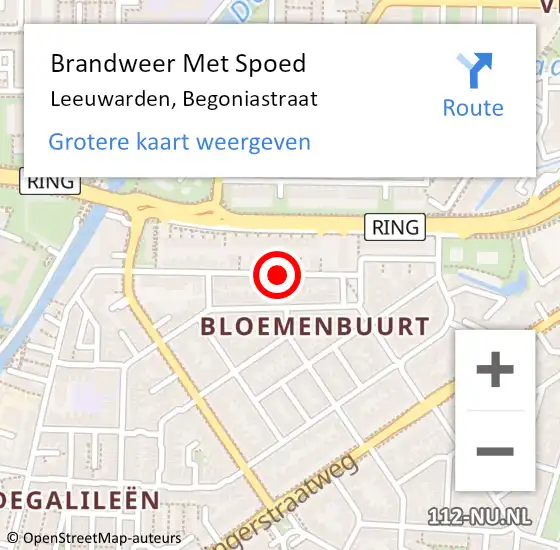 Locatie op kaart van de 112 melding: Brandweer Met Spoed Naar Leeuwarden, Begoniastraat op 10 januari 2020 10:42