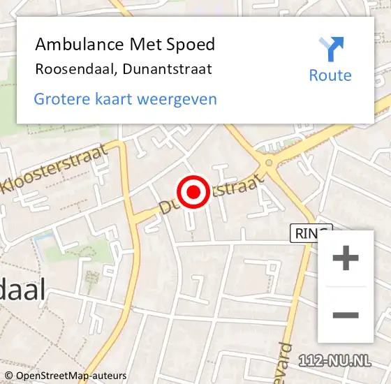 Locatie op kaart van de 112 melding: Ambulance Met Spoed Naar Roosendaal, Dunantstraat op 10 januari 2020 11:27