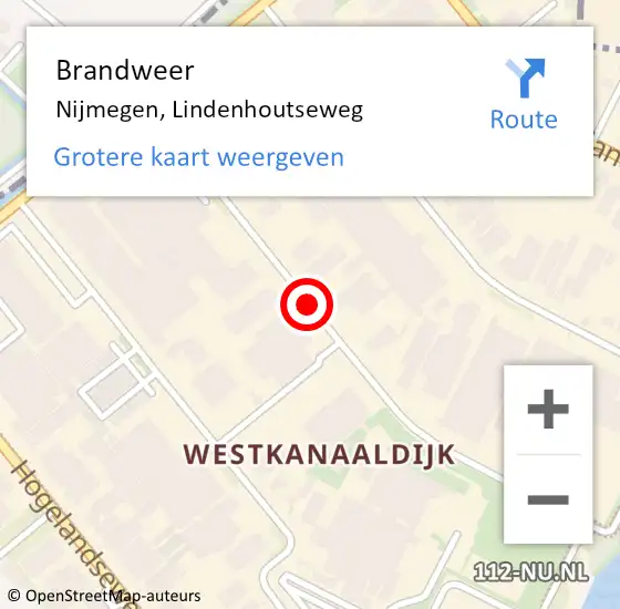 Locatie op kaart van de 112 melding: Brandweer Nijmegen, Lindenhoutseweg op 10 januari 2020 11:34