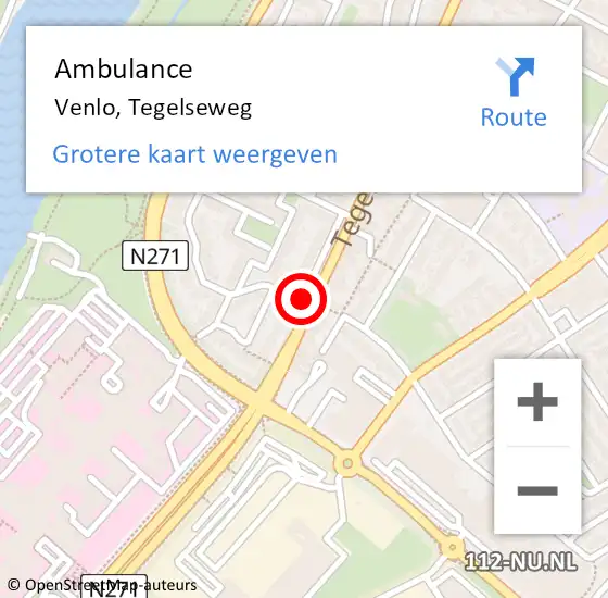 Locatie op kaart van de 112 melding: Ambulance Venlo, Tegelseweg op 10 januari 2020 12:06