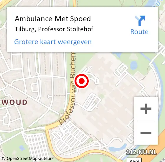 Locatie op kaart van de 112 melding: Ambulance Met Spoed Naar Tilburg, Professor Stoltehof op 10 januari 2020 14:49