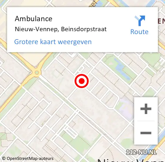 Locatie op kaart van de 112 melding: Ambulance Nieuw-Vennep, Beinsdorpstraat op 10 januari 2020 15:03