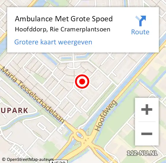 Locatie op kaart van de 112 melding: Ambulance Met Grote Spoed Naar Hoofddorp, Rie Cramerplantsoen op 10 januari 2020 16:49