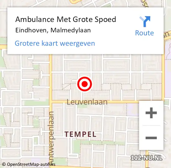 Locatie op kaart van de 112 melding: Ambulance Met Grote Spoed Naar Eindhoven, Malmedylaan op 10 januari 2020 17:22