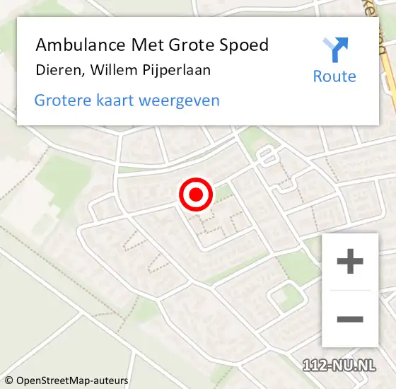 Locatie op kaart van de 112 melding: Ambulance Met Grote Spoed Naar Dieren, Willem Pijperlaan op 10 januari 2020 19:07