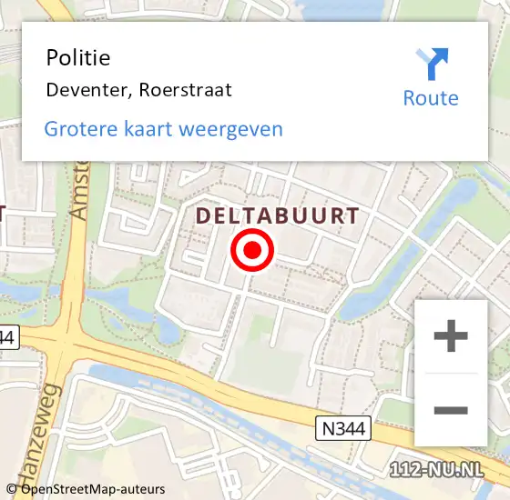 Locatie op kaart van de 112 melding: Politie Deventer, Roerstraat op 10 januari 2020 19:39