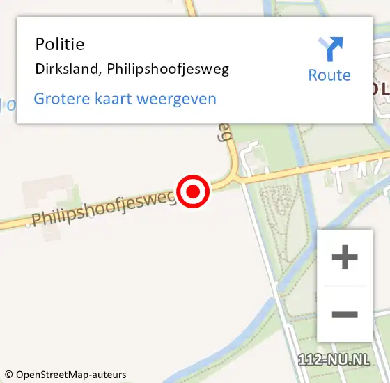 Locatie op kaart van de 112 melding: Politie Dirksland, Philipshoofjesweg op 10 januari 2020 19:55