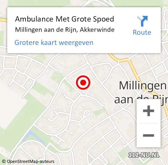 Locatie op kaart van de 112 melding: Ambulance Met Grote Spoed Naar Millingen aan de Rijn, Akkerwinde op 10 januari 2020 20:20