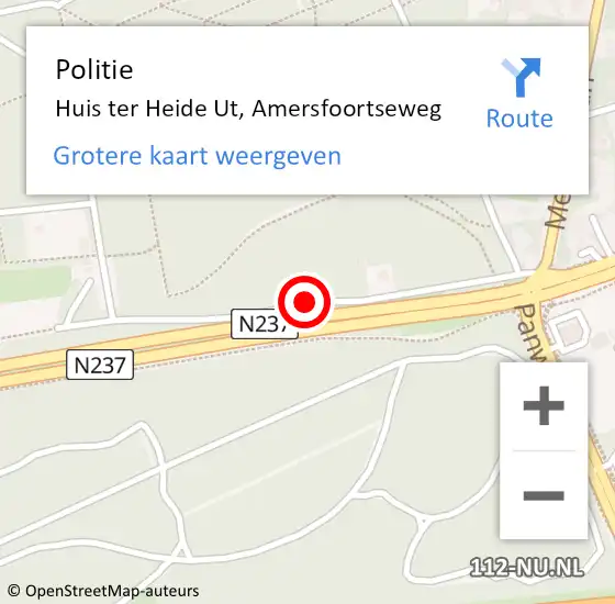 Locatie op kaart van de 112 melding: Politie Huis ter Heide Ut, Amersfoortseweg op 25 april 2014 10:28