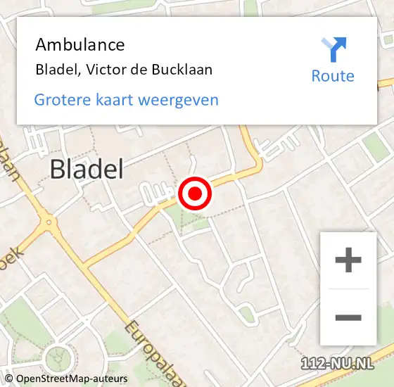 Locatie op kaart van de 112 melding: Ambulance Bladel, Victor de Bucklaan op 10 januari 2020 20:58