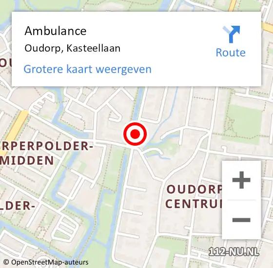 Locatie op kaart van de 112 melding: Ambulance Oudorp, Kasteellaan op 10 januari 2020 22:29