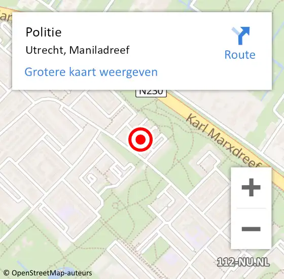 Locatie op kaart van de 112 melding: Politie Utrecht, Maniladreef op 10 januari 2020 23:37