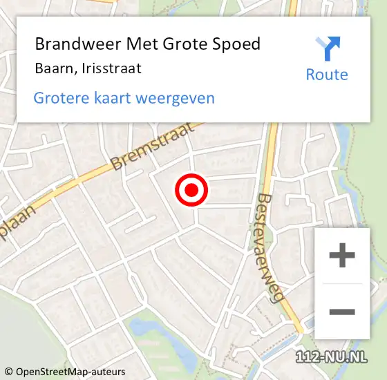 Locatie op kaart van de 112 melding: Brandweer Met Grote Spoed Naar Baarn, Irisstraat op 11 januari 2020 01:49