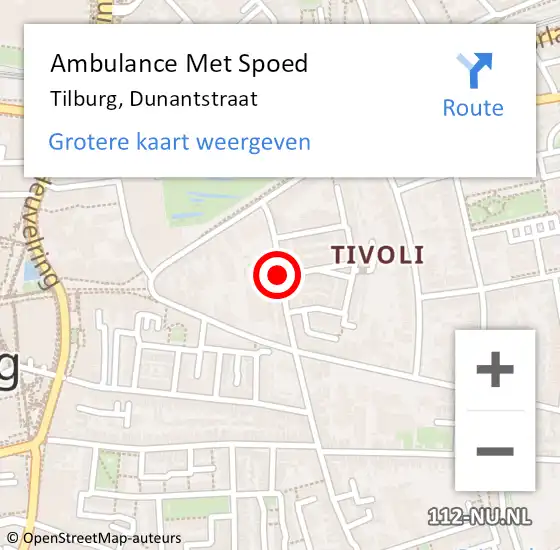 Locatie op kaart van de 112 melding: Ambulance Met Spoed Naar Tilburg, Dunantstraat op 11 januari 2020 02:53
