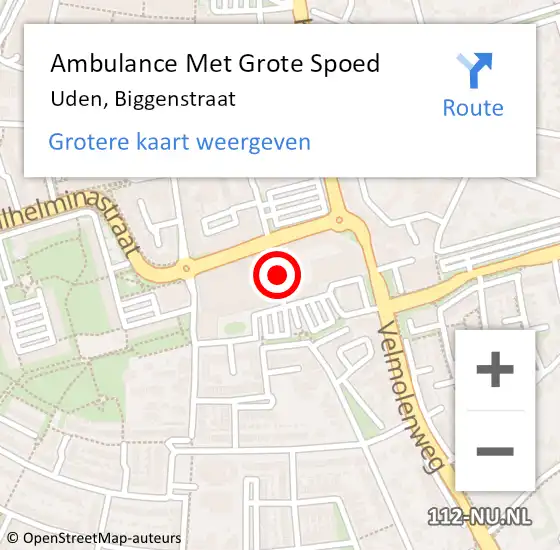 Locatie op kaart van de 112 melding: Ambulance Met Grote Spoed Naar Uden, Biggenstraat op 11 januari 2020 05:09