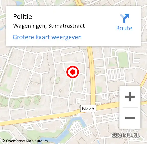 Locatie op kaart van de 112 melding: Politie Wageningen, Sumatrastraat op 11 januari 2020 07:58