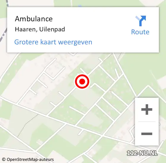 Locatie op kaart van de 112 melding: Ambulance Haaren, Uilenpad op 11 januari 2020 09:36