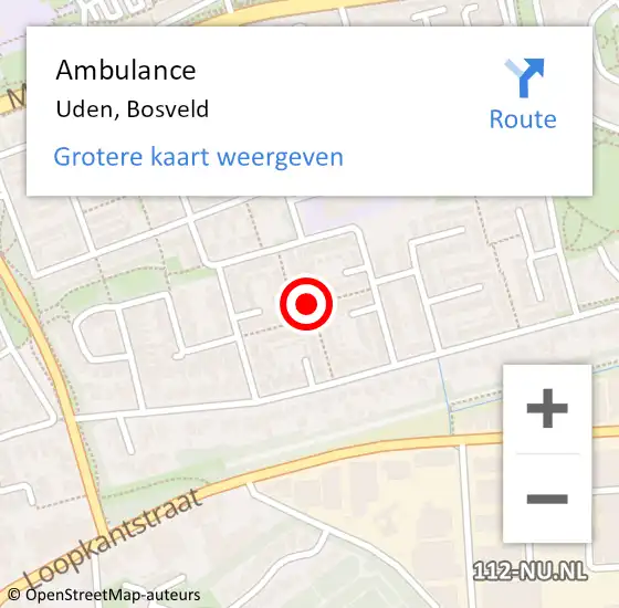 Locatie op kaart van de 112 melding: Ambulance Uden, Bosveld op 11 januari 2020 11:44