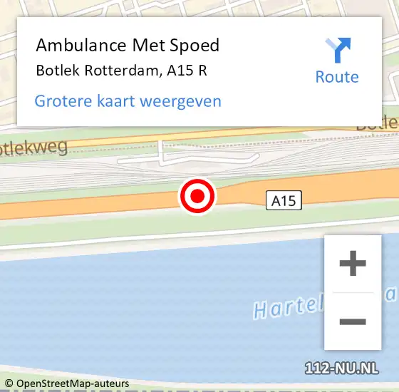 Locatie op kaart van de 112 melding: Ambulance Met Spoed Naar Botlek Rotterdam, A15 R op 11 januari 2020 13:31