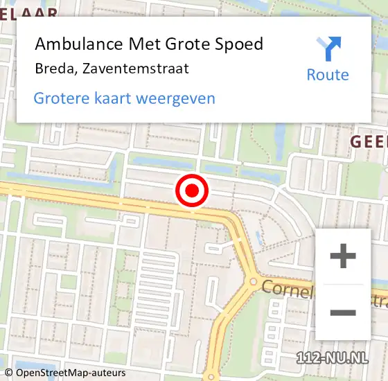 Locatie op kaart van de 112 melding: Ambulance Met Grote Spoed Naar Breda, Zaventemstraat op 11 januari 2020 13:50