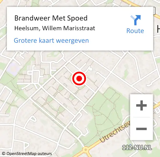 Locatie op kaart van de 112 melding: Brandweer Met Spoed Naar Heelsum, Willem Marisstraat op 11 januari 2020 14:26