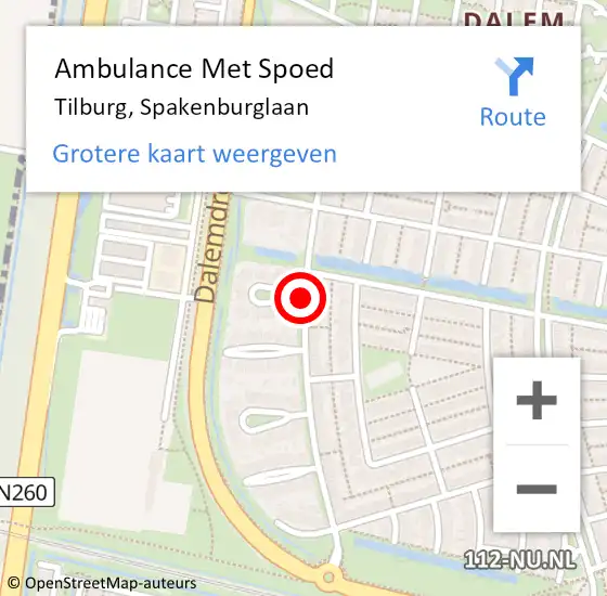 Locatie op kaart van de 112 melding: Ambulance Met Spoed Naar Tilburg, Spakenburglaan op 11 januari 2020 15:29