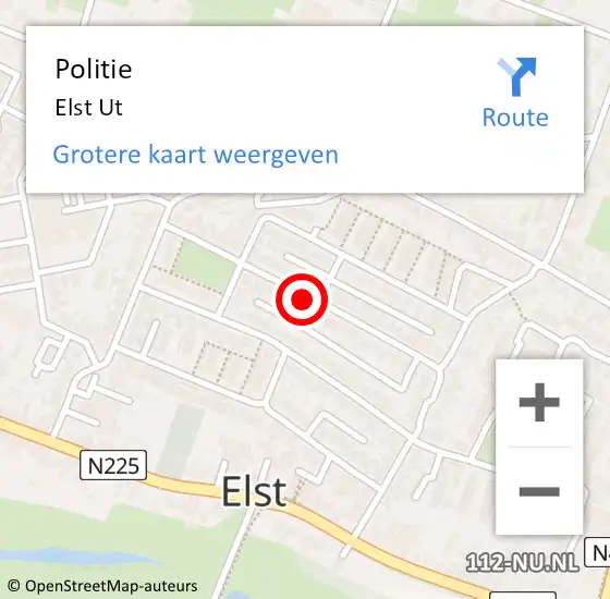 Locatie op kaart van de 112 melding: Politie Elst Ut op 11 januari 2020 16:10