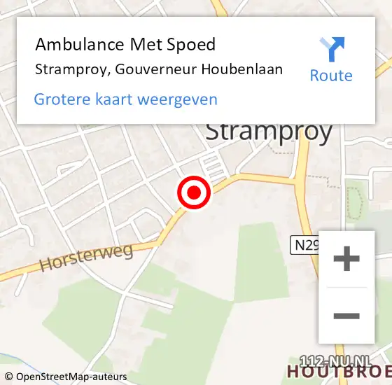 Locatie op kaart van de 112 melding: Ambulance Met Spoed Naar Stramproy, Gouverneur Houbenlaan op 25 april 2014 11:46