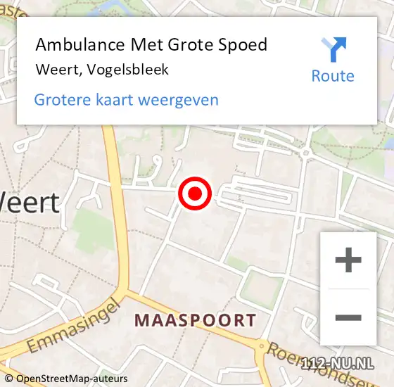 Locatie op kaart van de 112 melding: Ambulance Met Grote Spoed Naar Weert, Vogelsbleek op 11 januari 2020 20:30