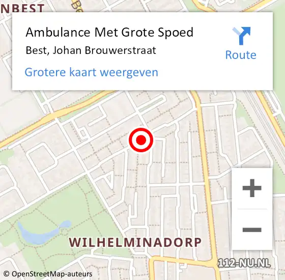 Locatie op kaart van de 112 melding: Ambulance Met Grote Spoed Naar Best, Johan Brouwerstraat op 11 januari 2020 22:44