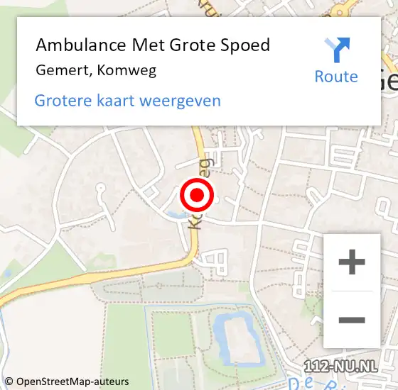 Locatie op kaart van de 112 melding: Ambulance Met Grote Spoed Naar Gemert, Komweg op 12 januari 2020 00:05