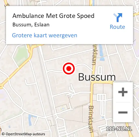 Locatie op kaart van de 112 melding: Ambulance Met Grote Spoed Naar Bussum, Eslaan op 12 januari 2020 01:09