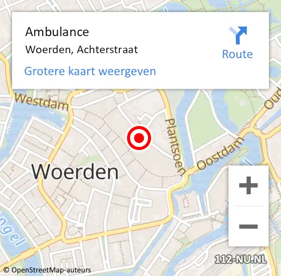 Locatie op kaart van de 112 melding: Ambulance Woerden, Achterstraat op 12 januari 2020 08:31