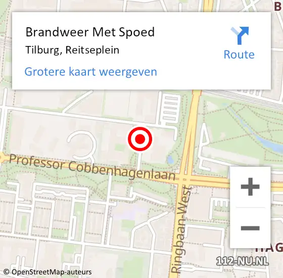 Locatie op kaart van de 112 melding: Brandweer Met Spoed Naar Tilburg, Reitseplein op 12 januari 2020 10:09