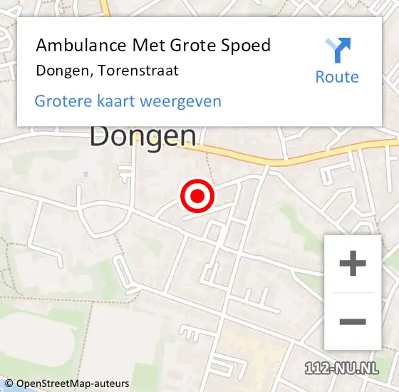 Locatie op kaart van de 112 melding: Ambulance Met Grote Spoed Naar Dongen, Torenstraat op 12 januari 2020 10:40