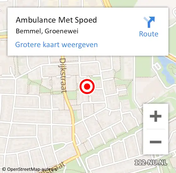 Locatie op kaart van de 112 melding: Ambulance Met Spoed Naar Bemmel, Groenewei op 12 januari 2020 10:45