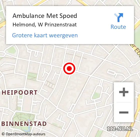 Locatie op kaart van de 112 melding: Ambulance Met Spoed Naar Helmond, W Prinzenstraat op 12 januari 2020 12:26