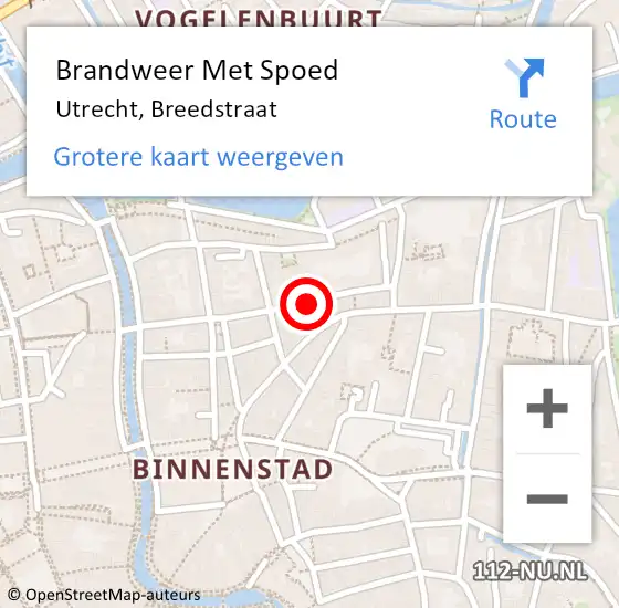 Locatie op kaart van de 112 melding: Brandweer Met Spoed Naar Utrecht, Breedstraat op 12 januari 2020 16:55