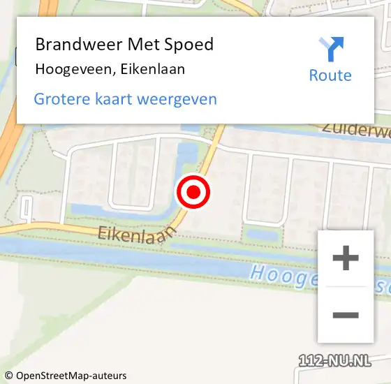 Locatie op kaart van de 112 melding: Brandweer Met Spoed Naar Hoogeveen, Eikenlaan op 12 januari 2020 18:19