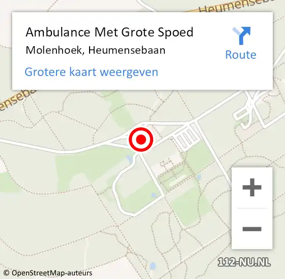 Locatie op kaart van de 112 melding: Ambulance Met Grote Spoed Naar Molenhoek, Heumensebaan op 25 april 2014 13:00