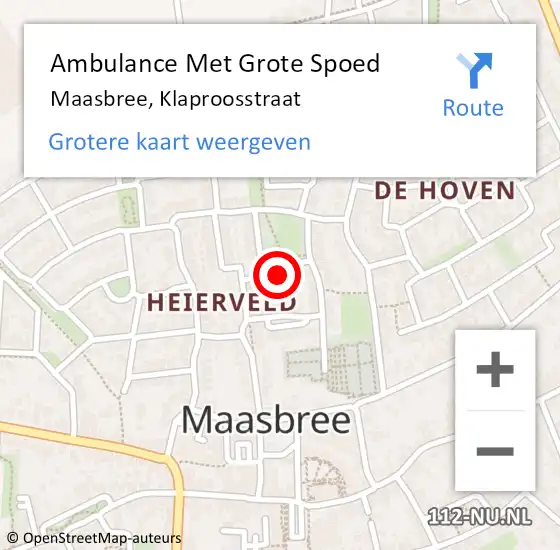 Locatie op kaart van de 112 melding: Ambulance Met Grote Spoed Naar Maasbree, Klaproosstraat op 12 januari 2020 21:00