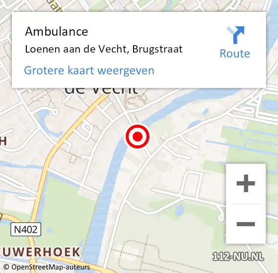 Locatie op kaart van de 112 melding: Ambulance Loenen aan de Vecht, Brugstraat op 12 januari 2020 21:11