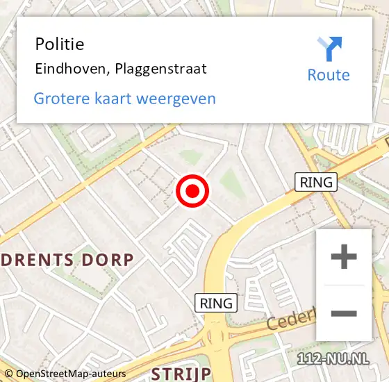 Locatie op kaart van de 112 melding: Politie Eindhoven, Plaggenstraat op 12 januari 2020 22:13