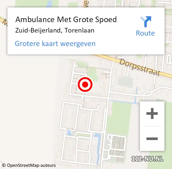 Locatie op kaart van de 112 melding: Ambulance Met Grote Spoed Naar Zuid-Beijerland, Torenlaan op 12 januari 2020 22:28
