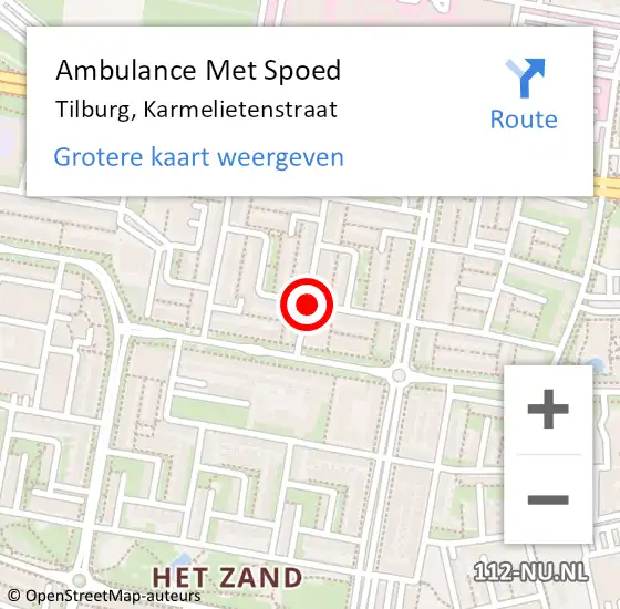 Locatie op kaart van de 112 melding: Ambulance Met Spoed Naar Tilburg, Karmelietenstraat op 12 januari 2020 23:23